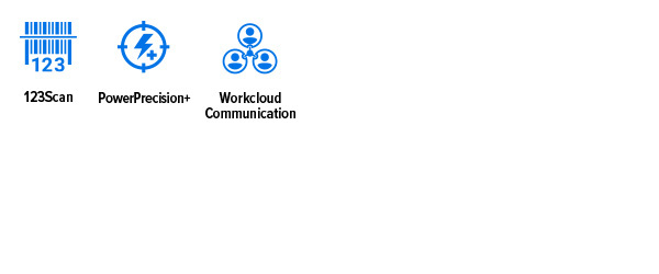 ET80/ET85 堅固型平板電腦 Mobility DNA 圖標(biāo)：123Scan 圖標(biāo)、PowerPrecision+ 圖標(biāo)、WorkforceConnect 圖標(biāo)